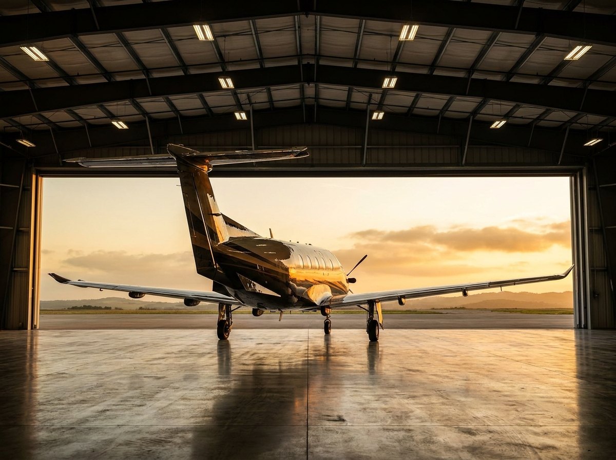 Aircraft in a hangar
